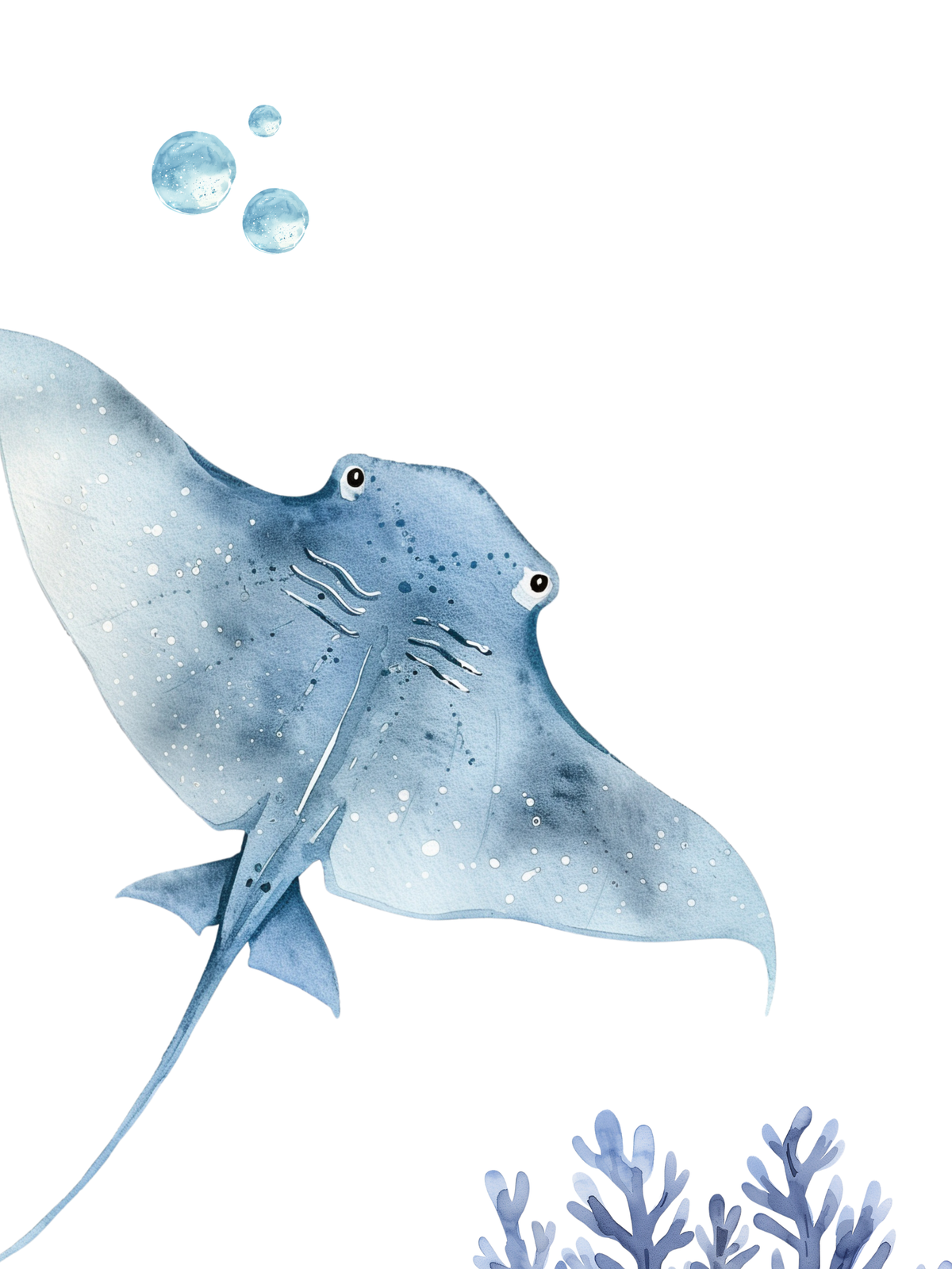 Ocean nursery wall art featuring blue stingray and sea grass. Nursery wall decor for baby boy room.