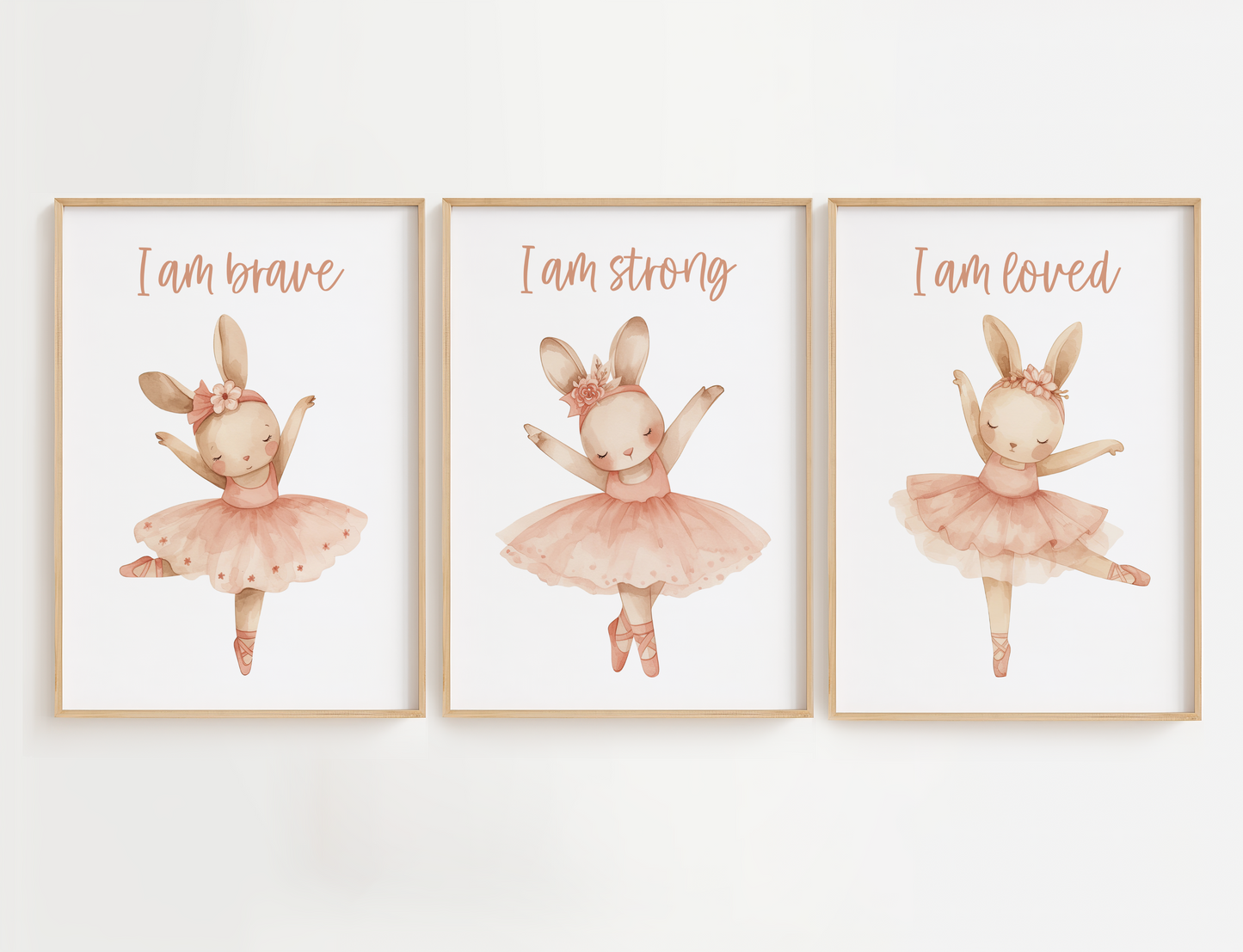 Pink Bunny Ballerinas with Affirmations Wall Art