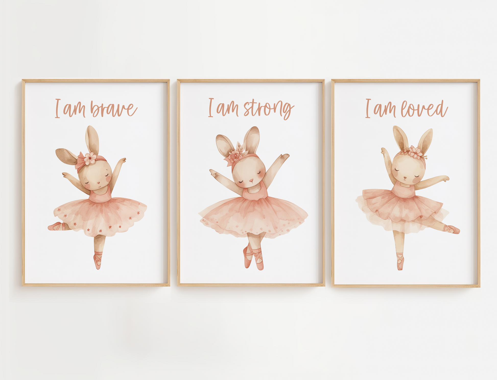 Pink Bunny Ballerinas with Affirmations Wall Art