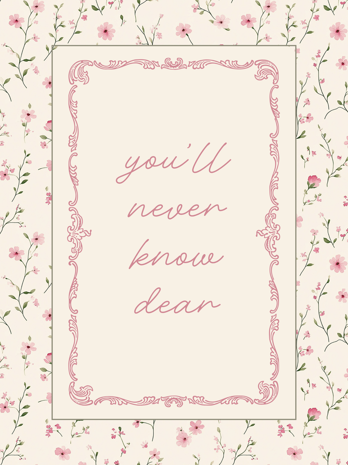 Pink flower nursery wall art featuring the quote, You'll Never Know Dear and delicate pink and sage flowers. Girl nursery wall art for baby girl room.