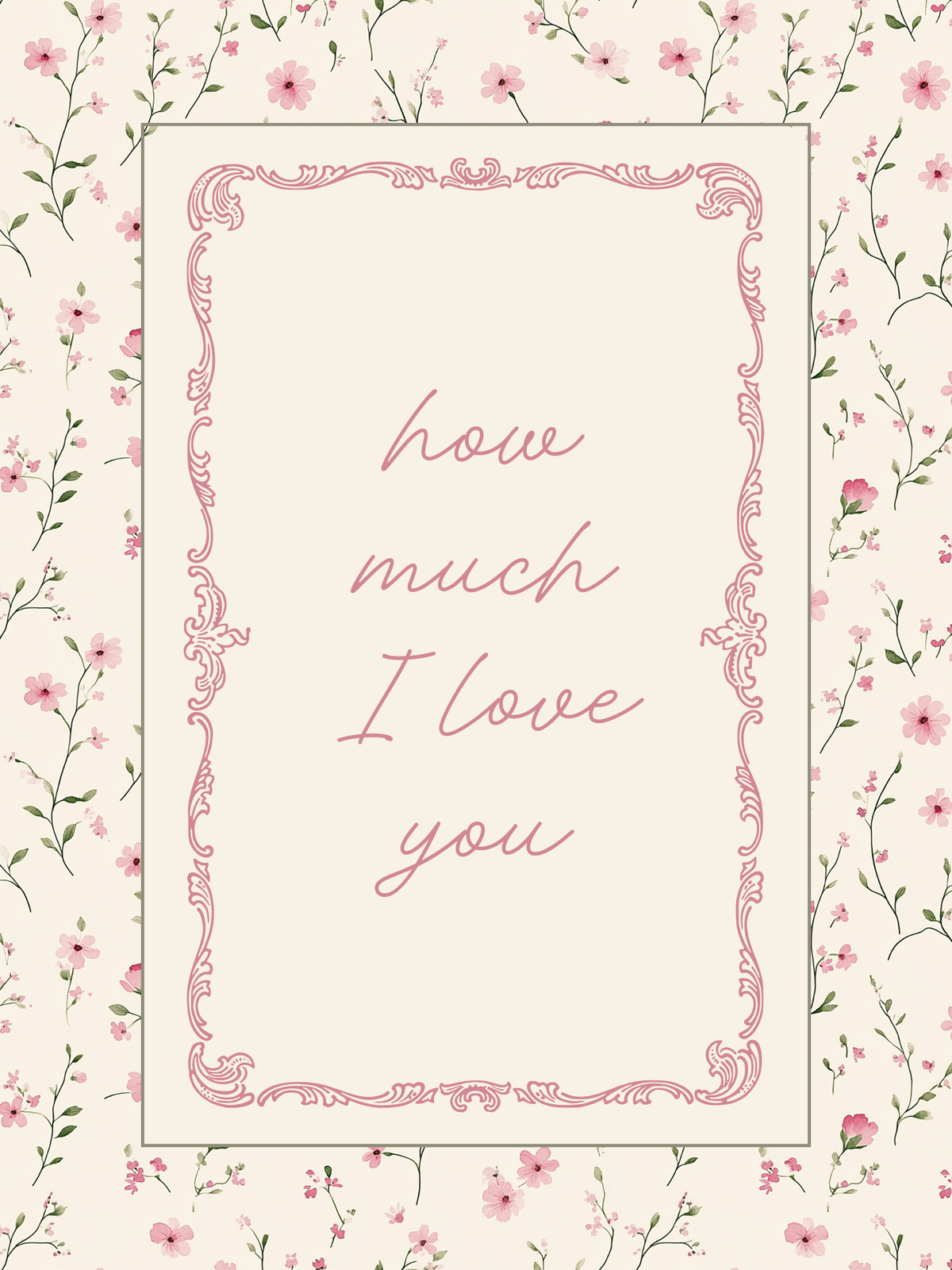 Pink flower nursery wall art featuring the quote, How Much I Love You, and delicate pink and sage flowers. Girl nursery wall art for baby girl room.