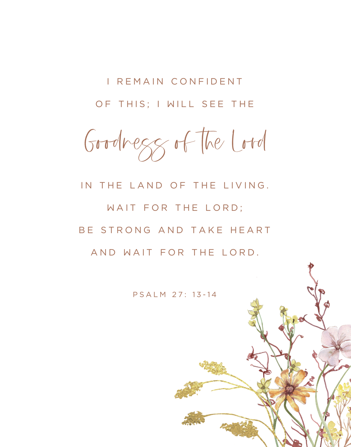 Psalm 27 Christian wall art featuring scripture and delicate wildflowers