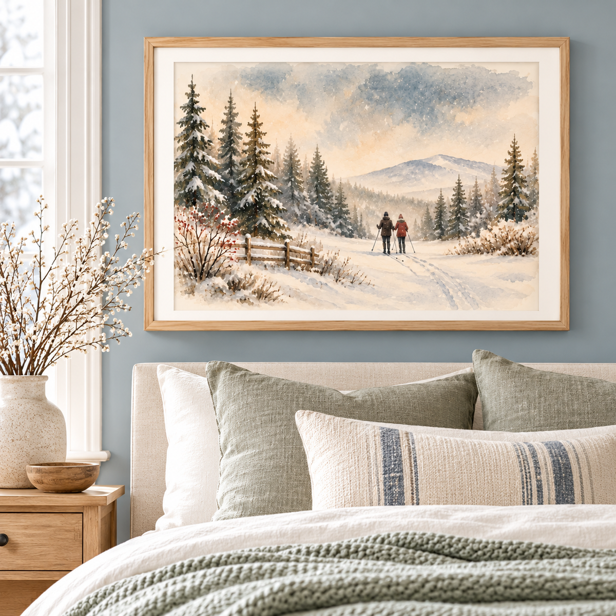 Winter Landscape Wall Art – Vintage Snowy Forest Ski Print