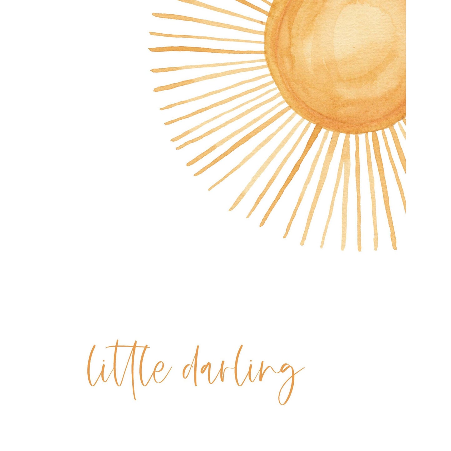 Sun nursery wall art featuring a sun and, Little darling". Gender neutral nursery wall art.