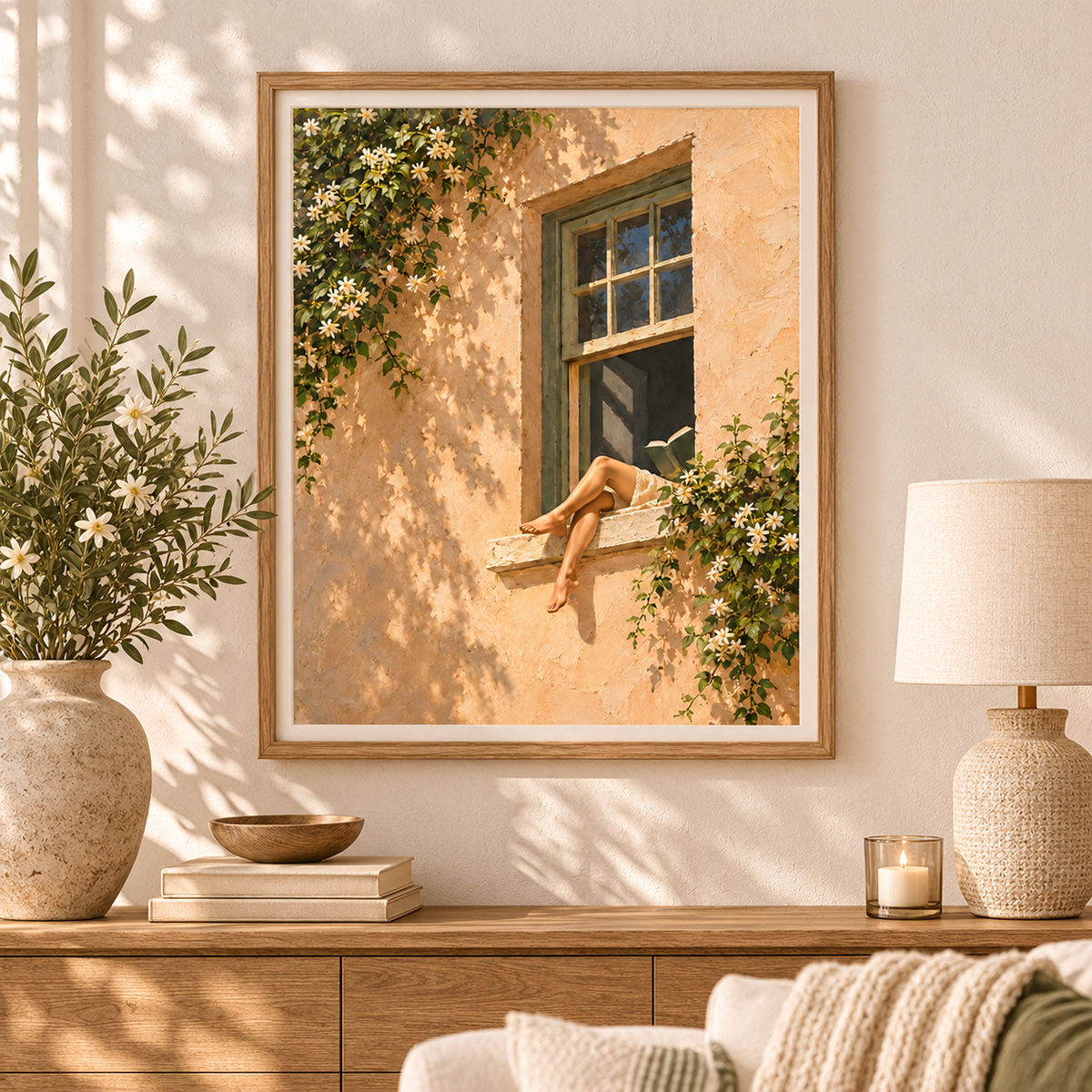 Mediterranean Wall Art – Woman Reading by the Window Print