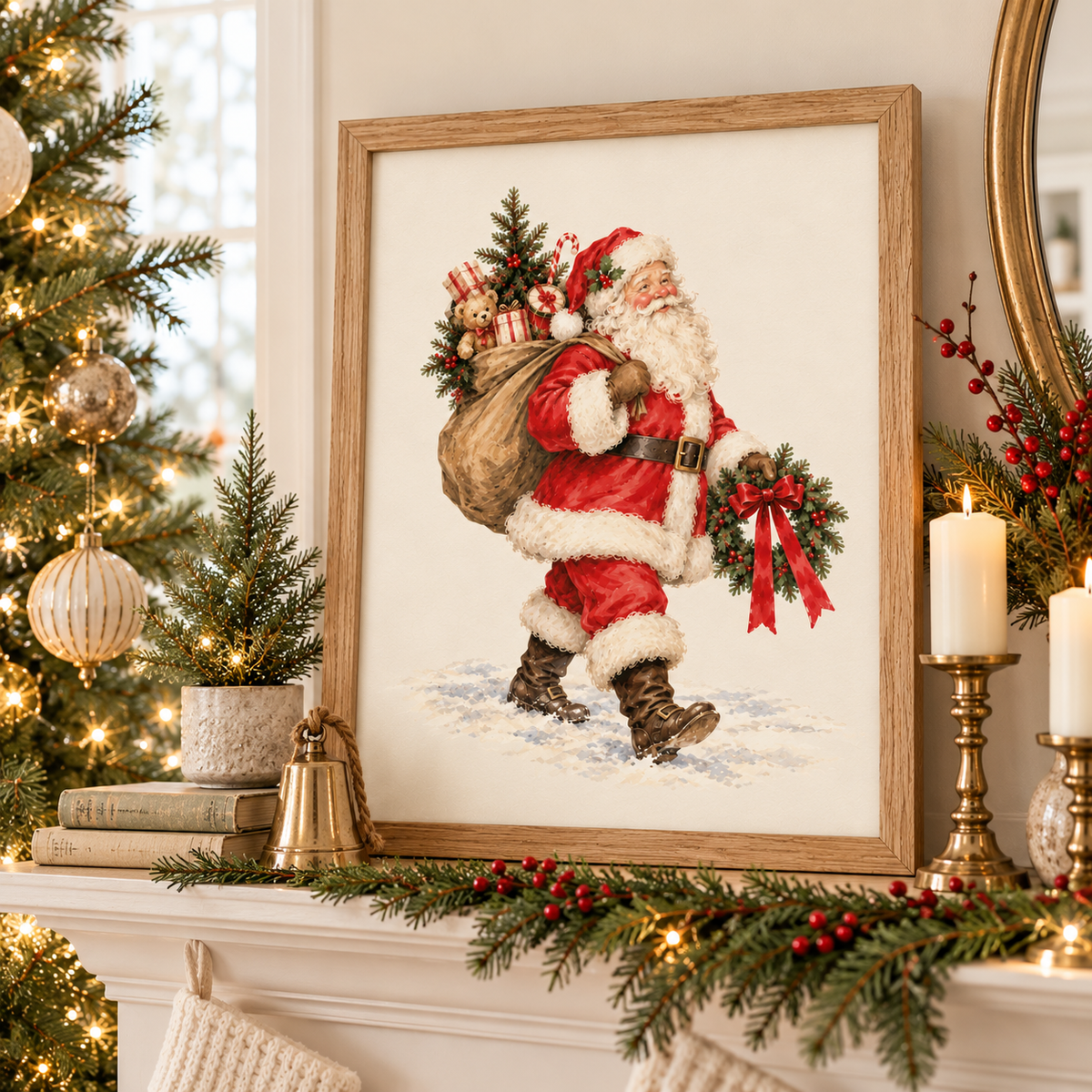 Cozy Santa Mantel Holiday Vignette