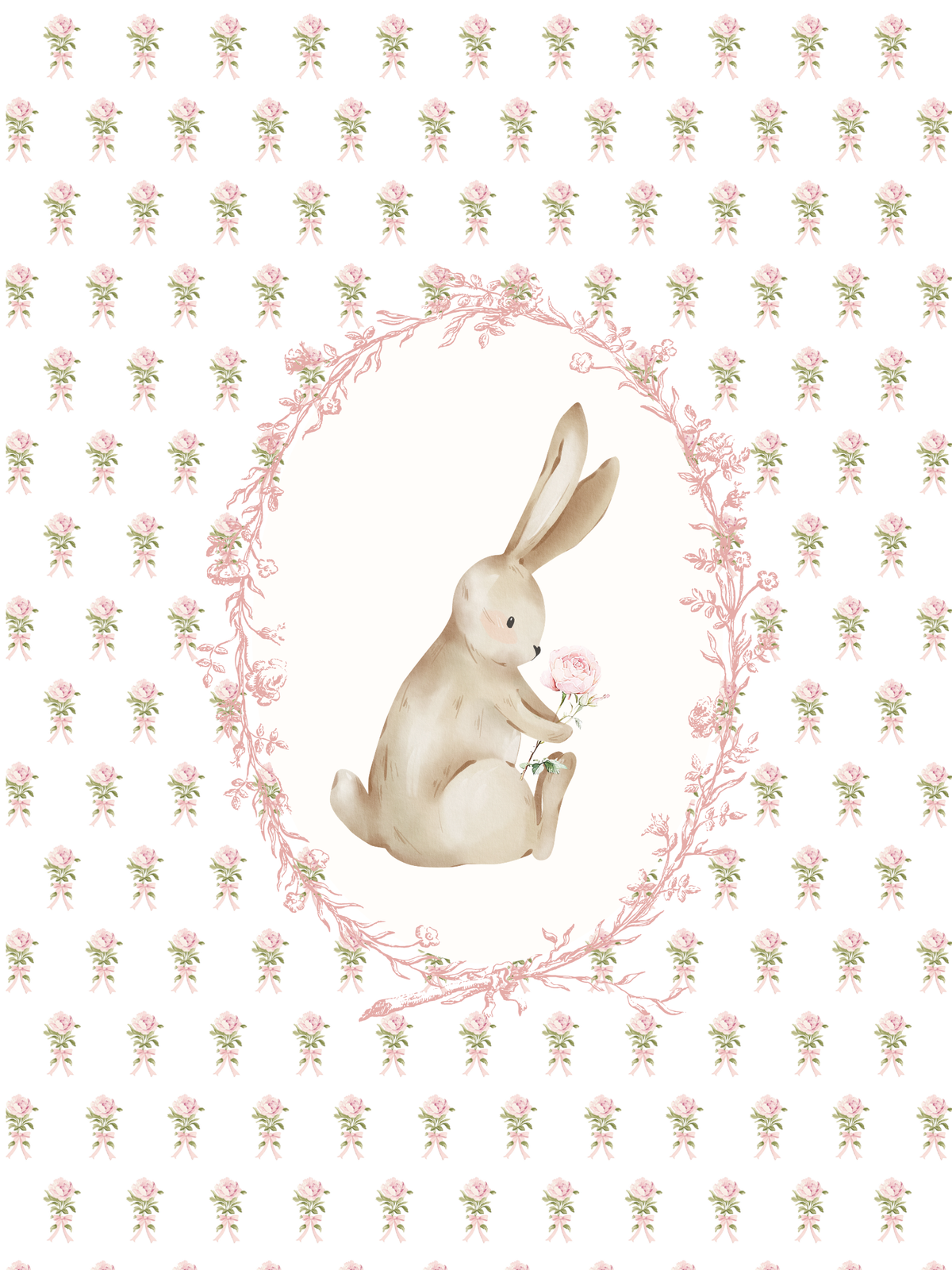 Vintage bunny nursery wall art featuring a vintage bunny and pink flowers. Girl nursery wall art for baby girl room.