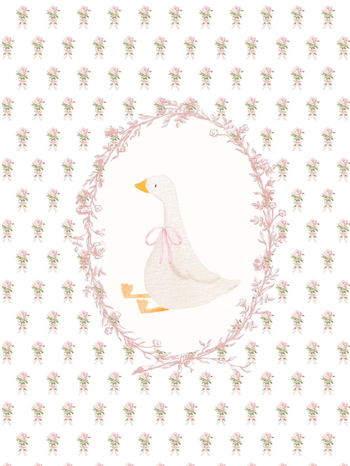 Vintage goose nursery wall art featuring a vintage goose wearing a pink bow. Girl nursery wall art for baby girl room.