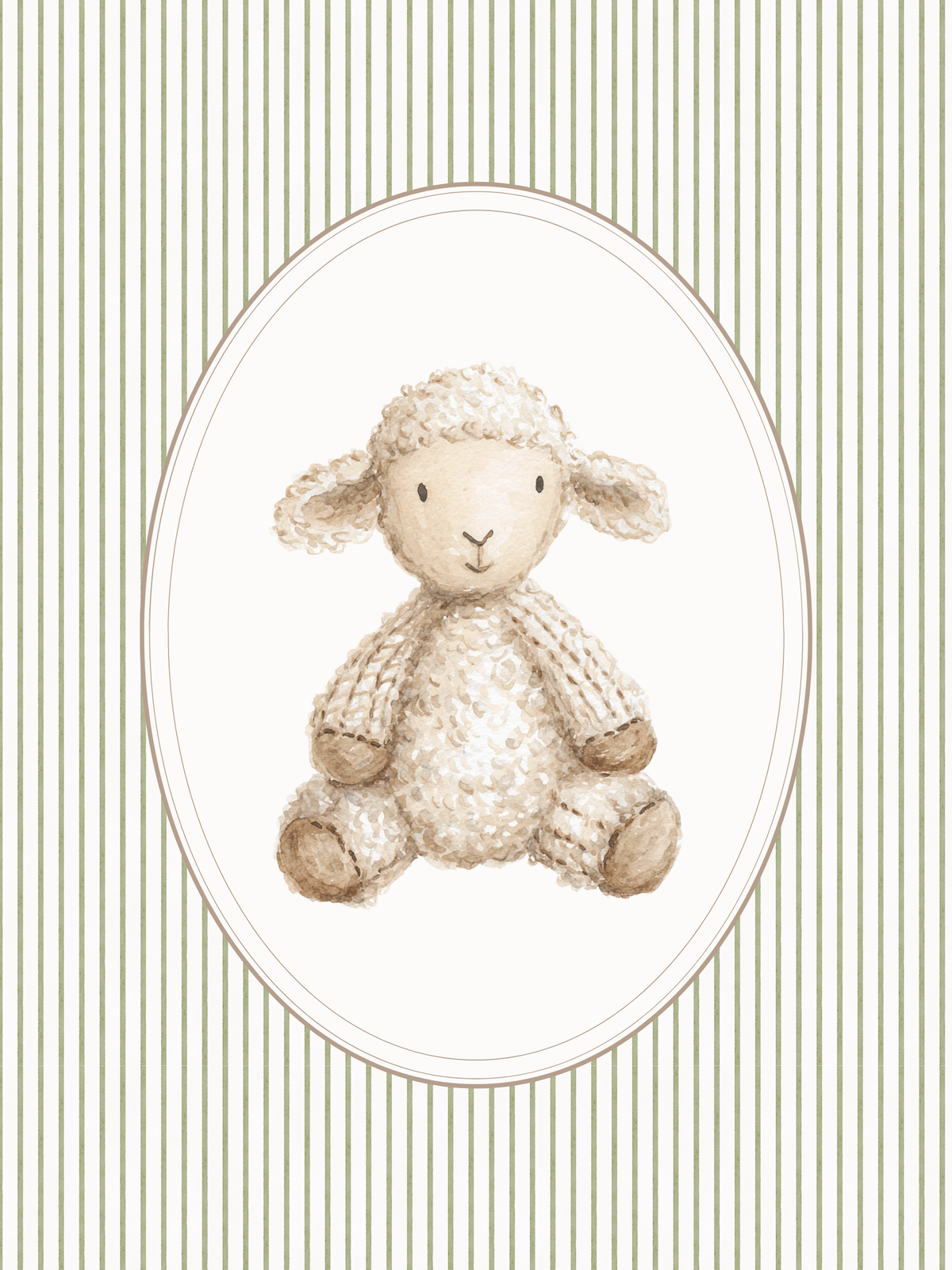 Vintage lamb nursery wall art featuring a watercolor white lamb. Gender neutral nursery wall decor for baby girls or boys.