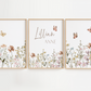 Butterflies and Neutral Flowers Wall Art. Featuring soft watercolor blooms in warm beige, ivory, and taupe tones, paired with delicate butterflies fluttering gracefully above