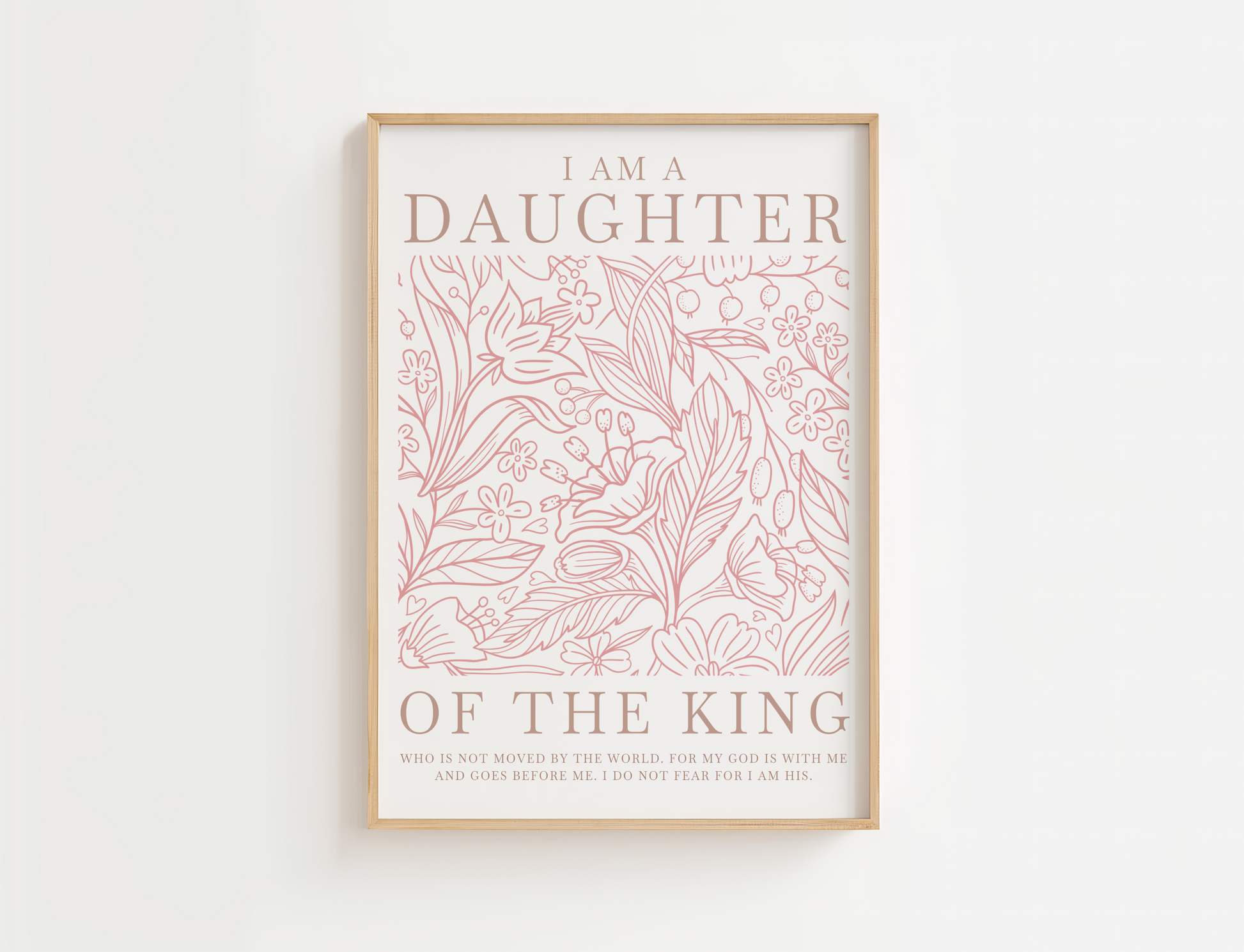  I Am a Daughter of the King wall art, beautifully designed in soft pink and brownish tones. 