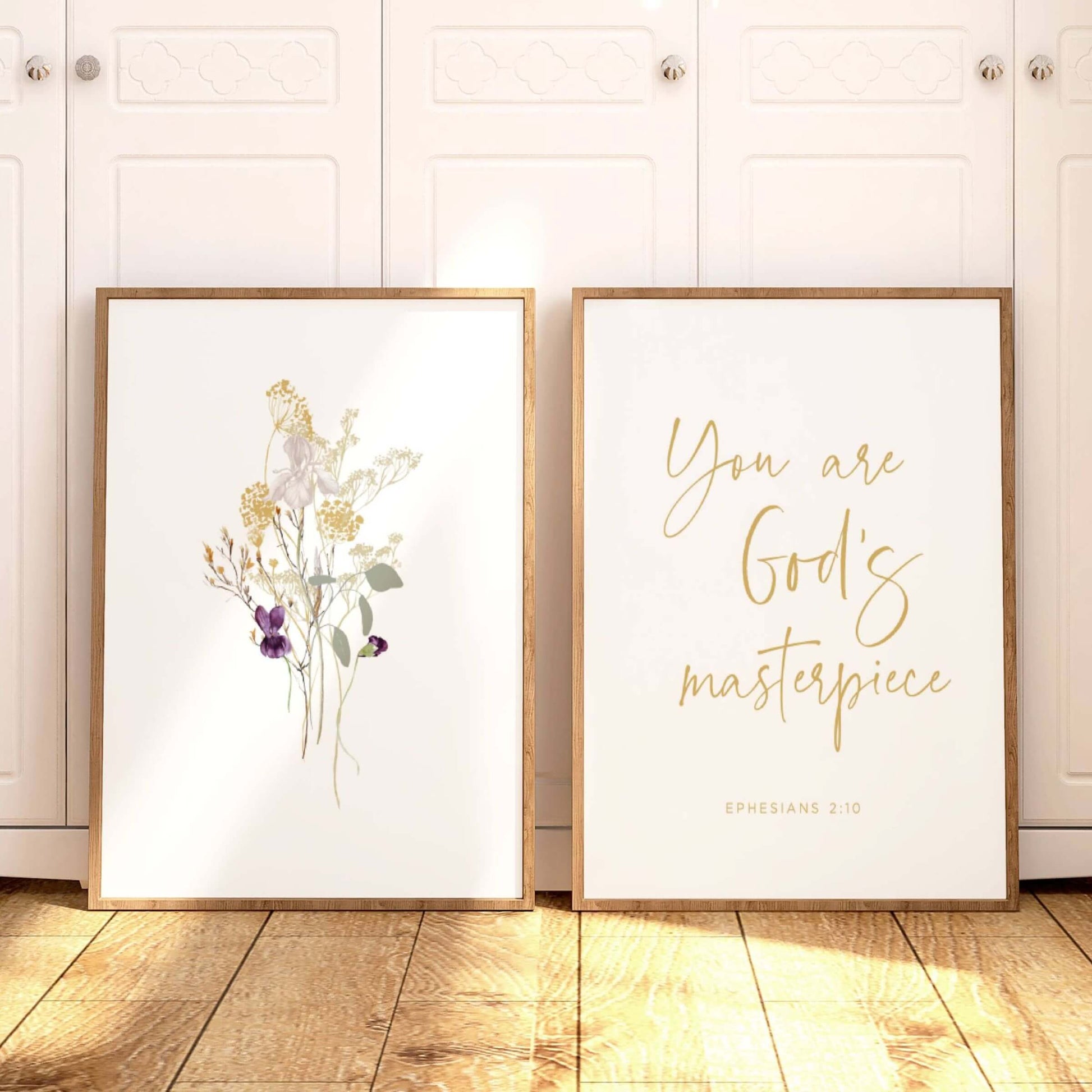 christian wall art set of 2 with bible verse and flowers