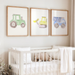 colorful construction trucks nursery print set