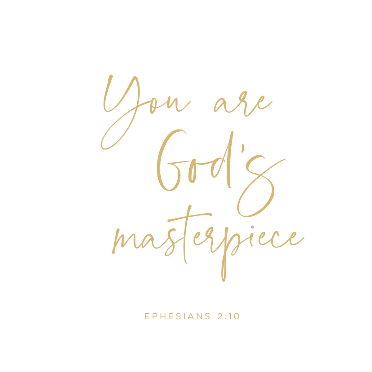 Ephesians 2:10 Christian wall art in gold script font