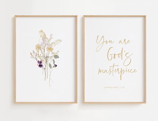 Ephesians 2:10 Christian wall art displayed in wood frames for home decor