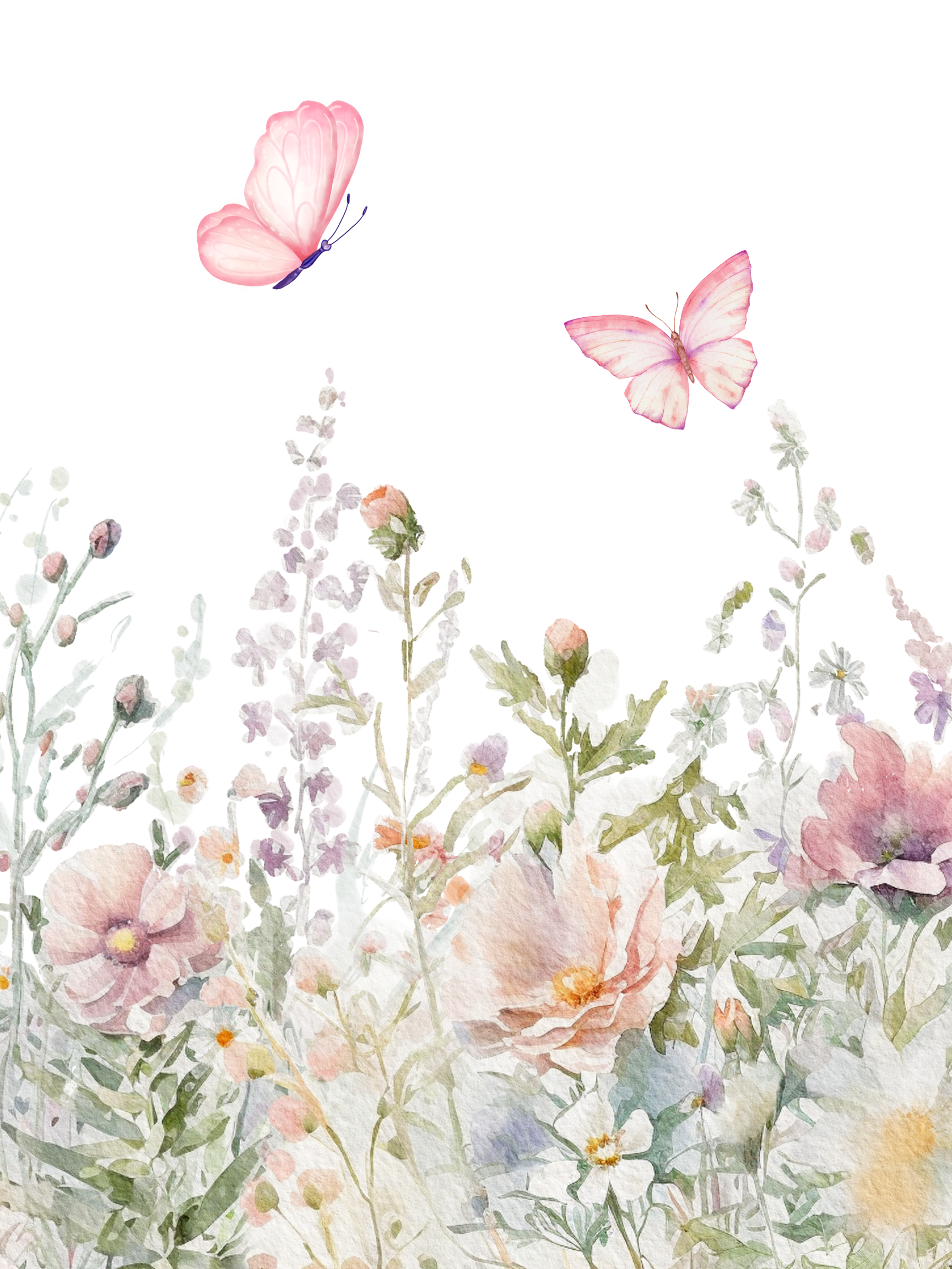 Floral nursery wall art featuring pink butterflies and pink and sage flowers. Girl nursery wall decor.