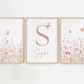 Pink Flower and Butterfly Nursery Print Set