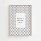 Framed print with decorative pattern and text on a white background