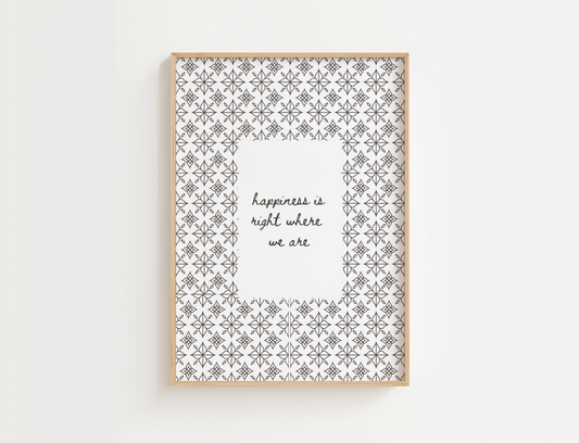 Framed print with decorative pattern and text on a white background