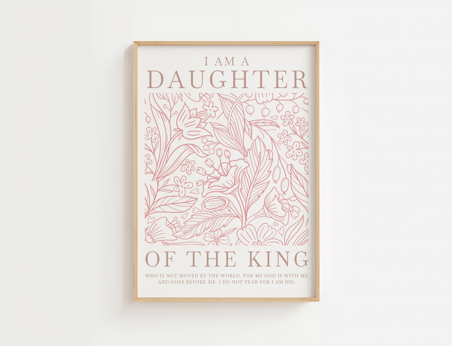 I Am a Daughter of the King Christian nursery wall art in soft pink and neutral tones