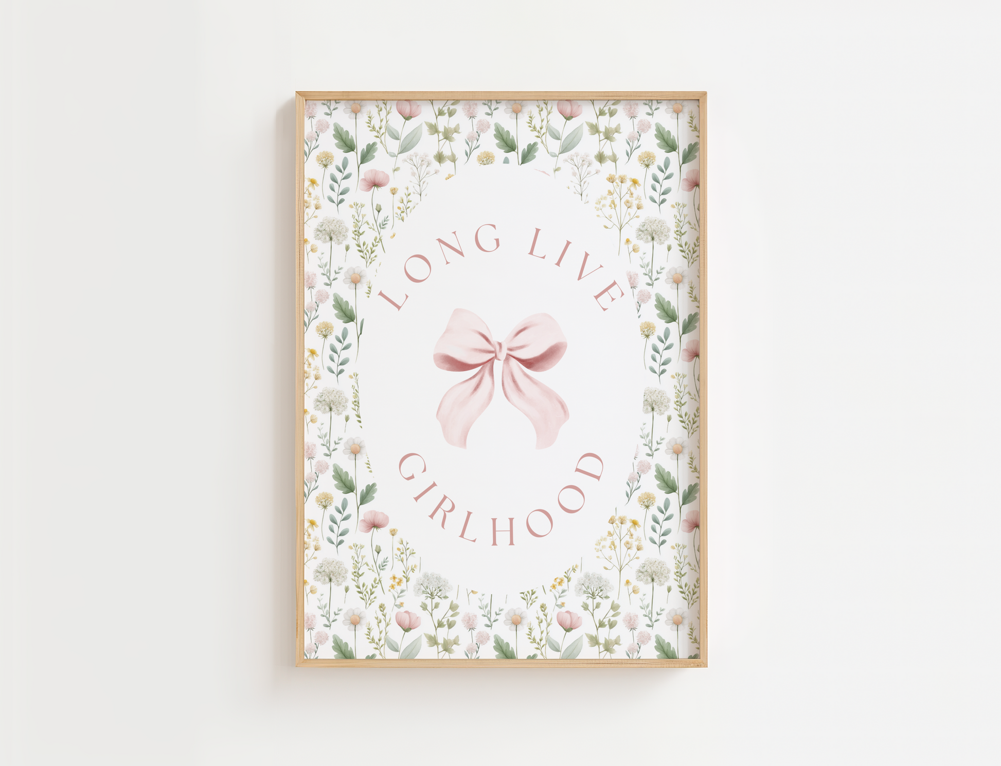 Decorative poster with floral design and 'Long Live Girlhood' text on a white background