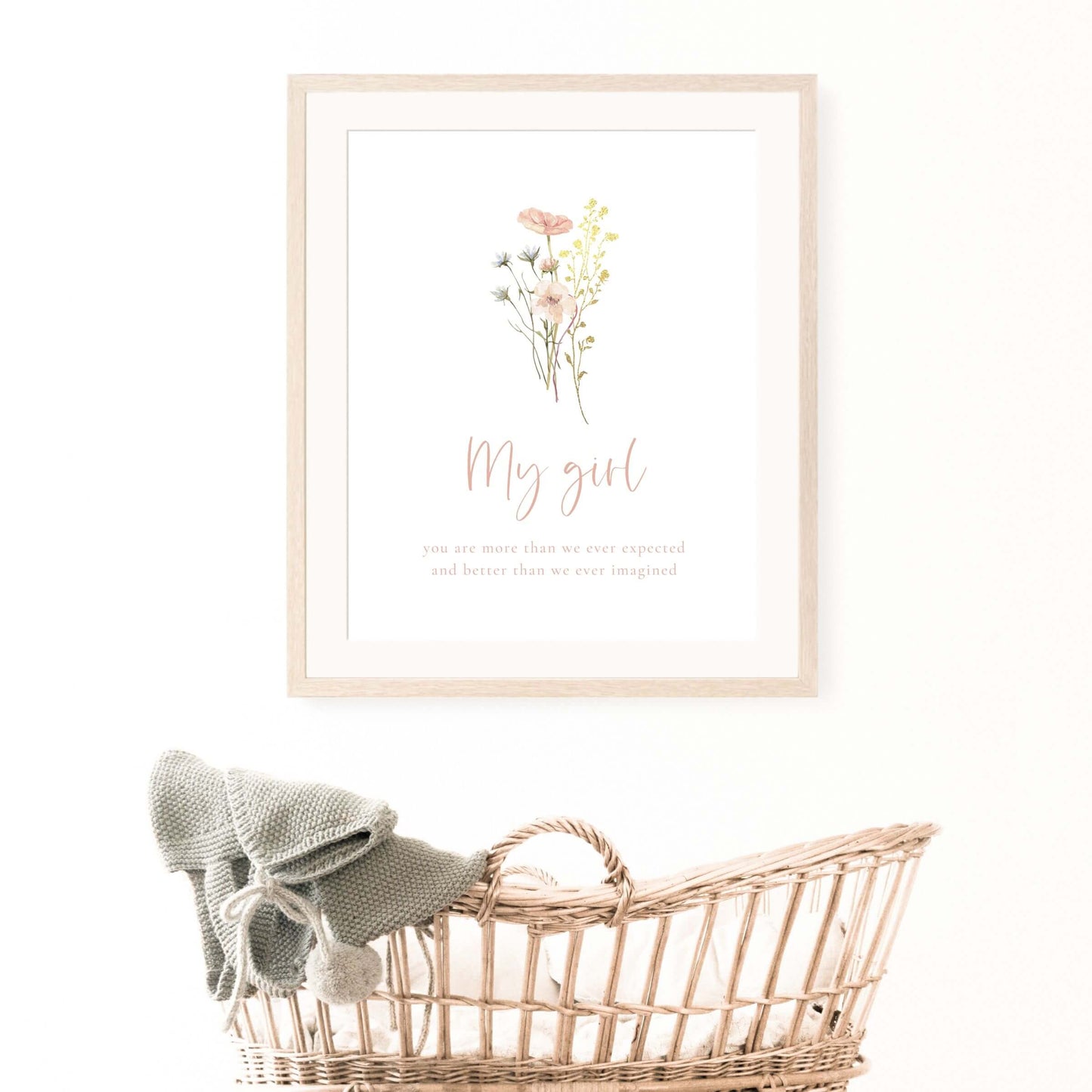 my girl wall art with wildflower bouquet in wood frame