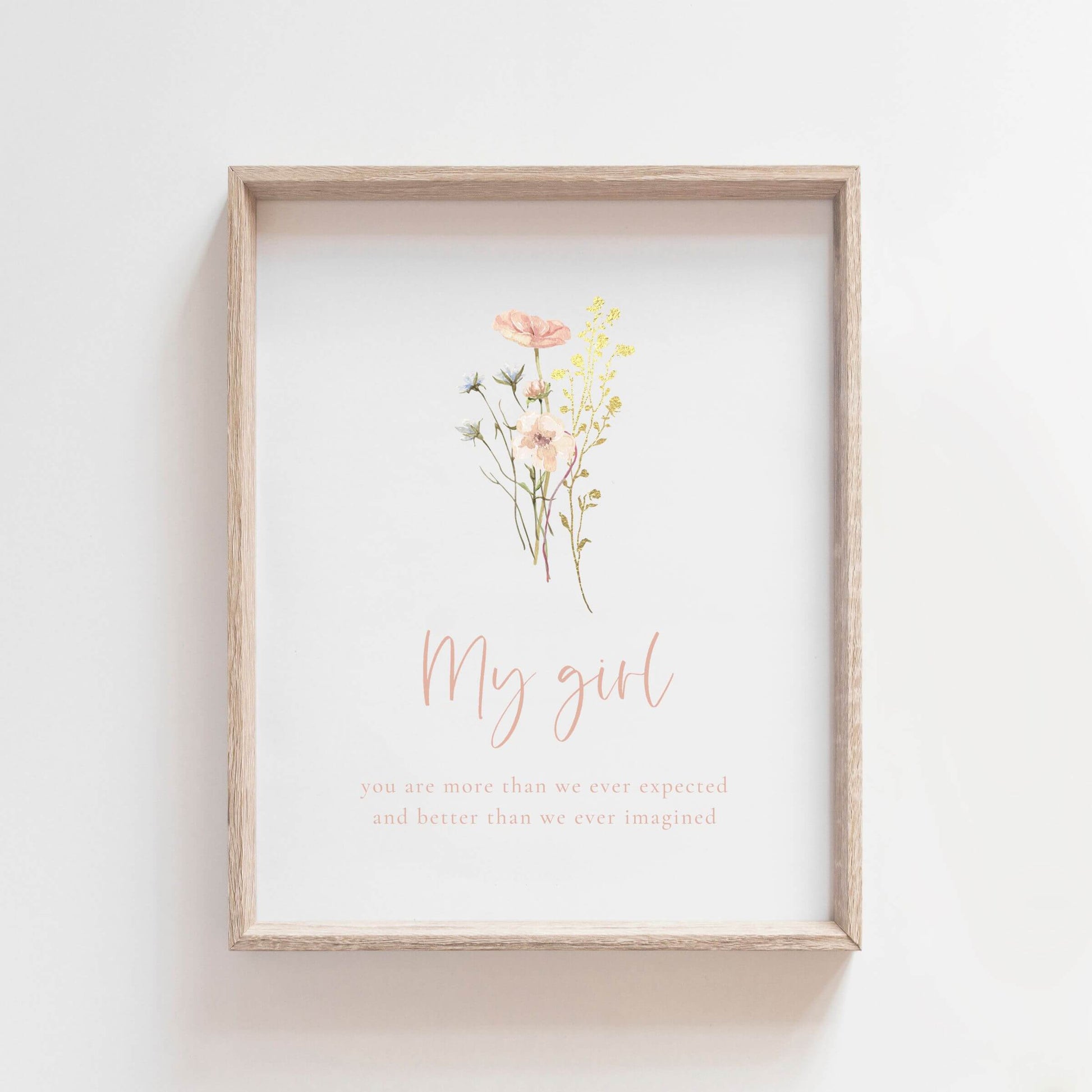 my girl wall art with wildflower bouquet in wood frame