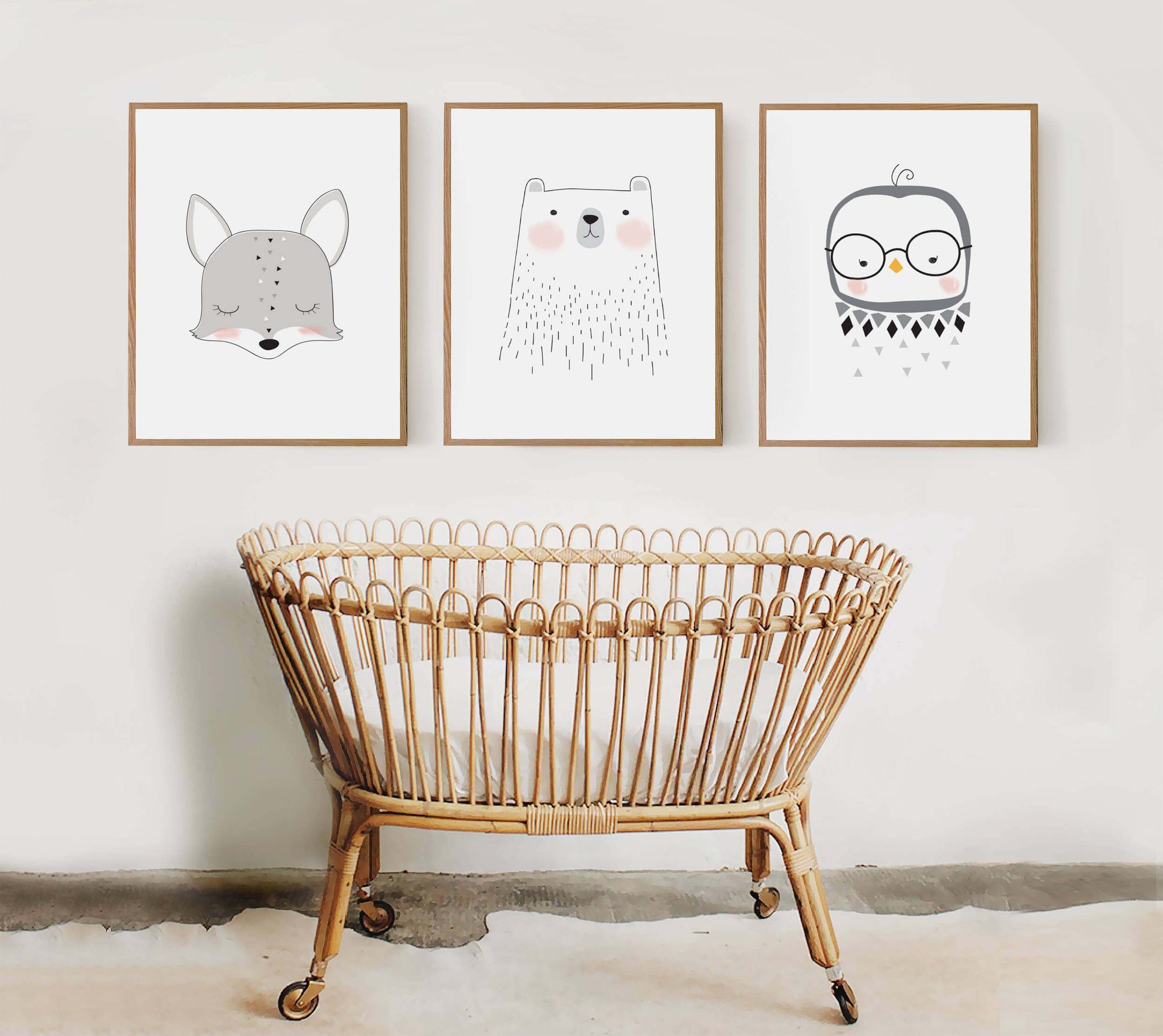 nursery animal wall art fox owl polar bear