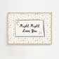 Framed artwork with 'Night Night Love You' text on a starry background