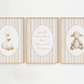 Three framed prints with illustrations of a duck, text, and a sheep on a white background.