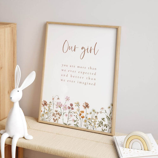 Our Girl Nursery Print with Boho Flowers