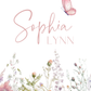Name 'Sophia Lynn' with a pink butterfly and floral design on a white background
