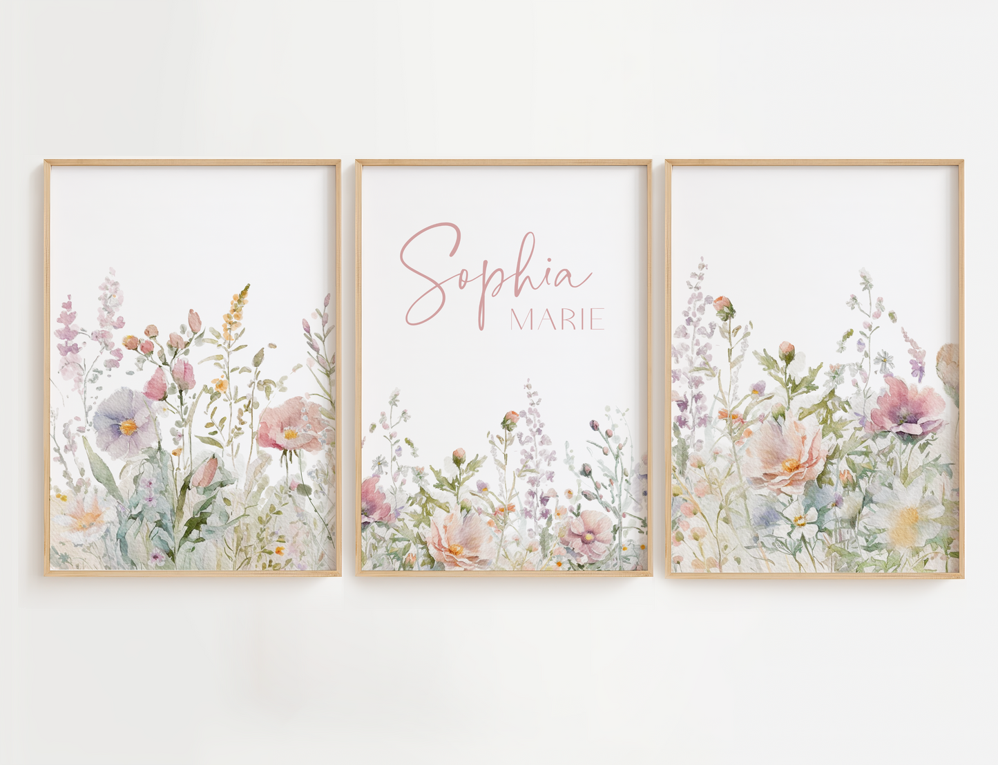  Pastel Flowers Wall Art. Featuring beautiful watercolor blooms in dreamy shades of blush pink, peach, lavender, and cream, 