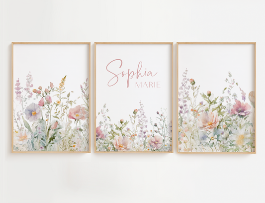  Pastel Flowers Wall Art. Featuring beautiful watercolor blooms in dreamy shades of blush pink, peach, lavender, and cream, 