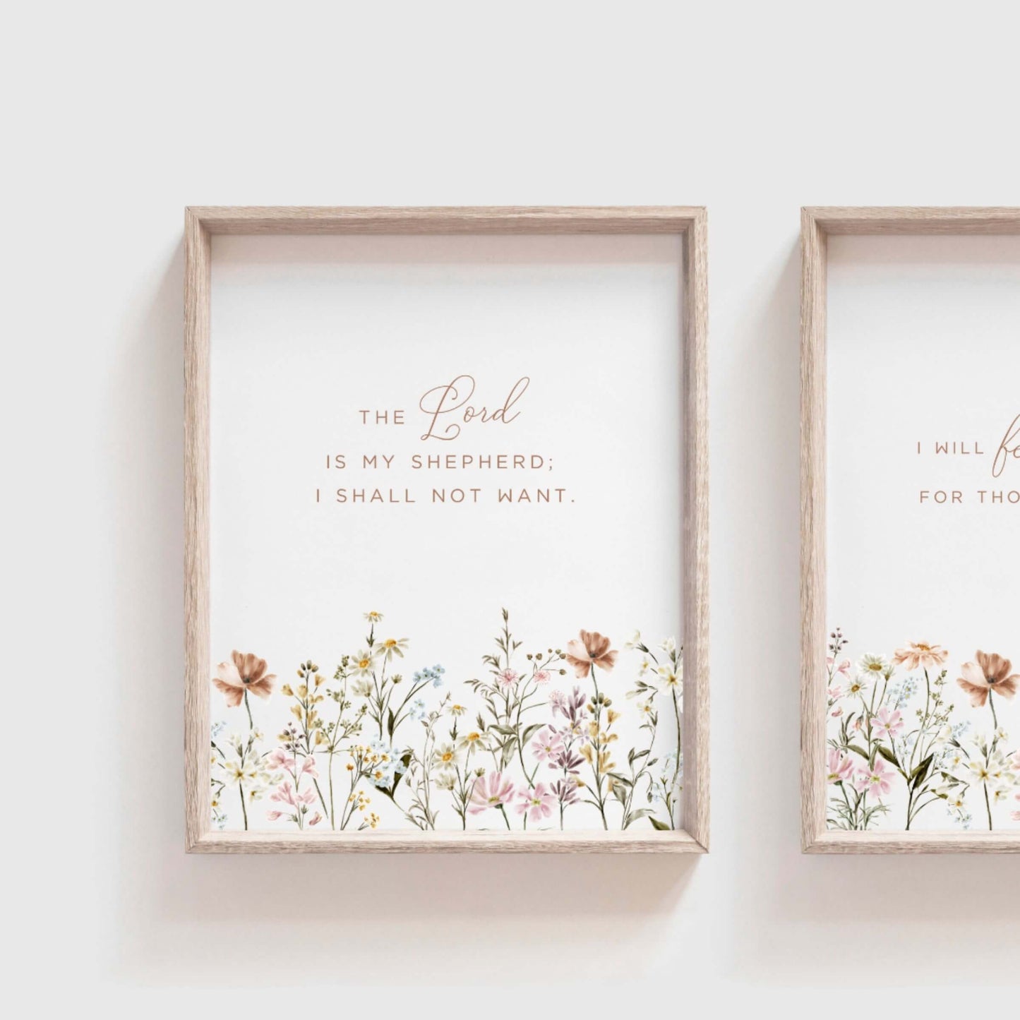 Psalm 23 nursery wall art with wildflowers in 3 wood frames