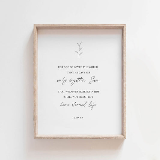 John 3:16 wall art minimalist bible verse wall decor with line art flower