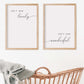 Isnt she lovely Isnt she wonderful nursery wall art for a baby girl room. Set of 2 minimalist modern designs hanging on a wall in simple wood frames.
