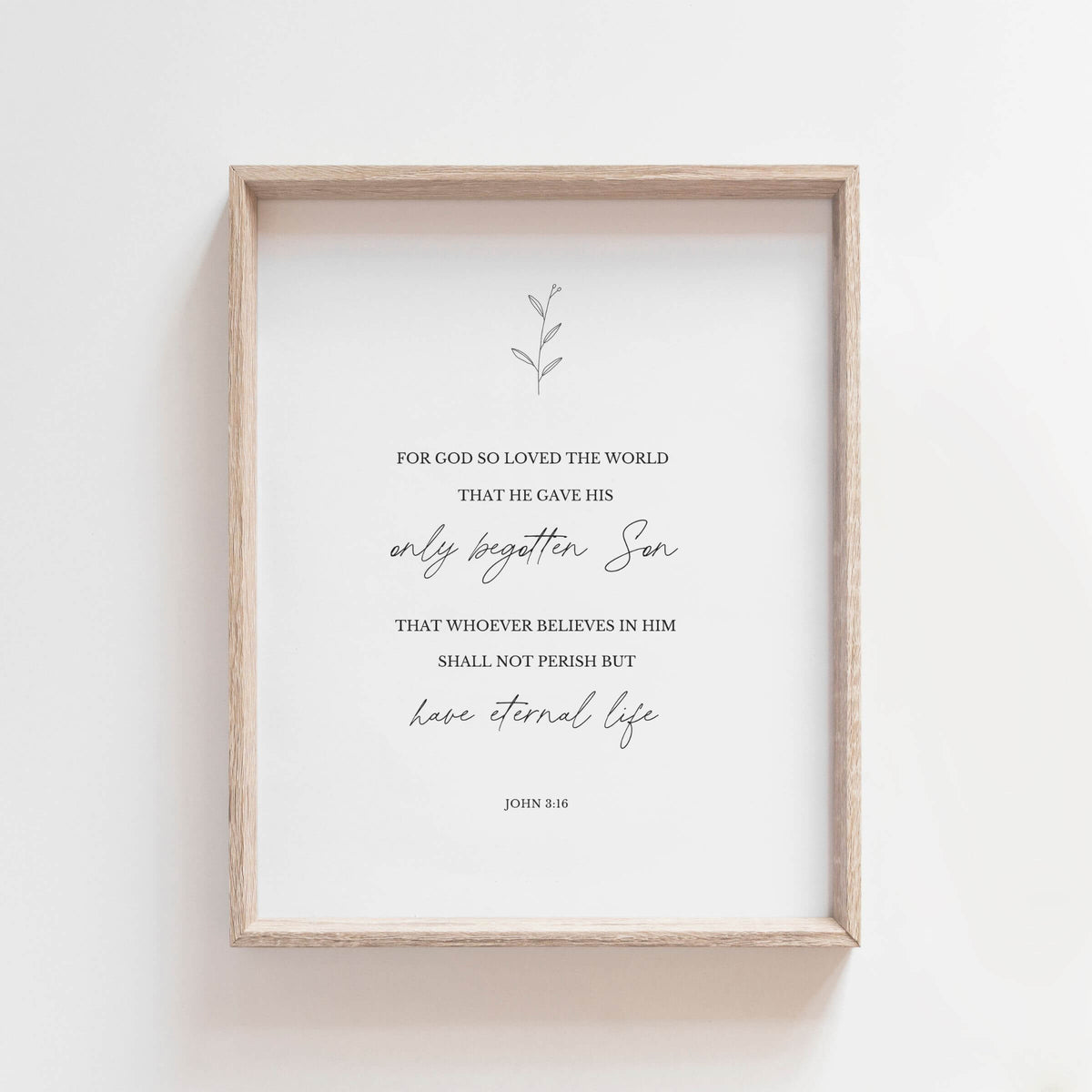 John 3:16 Bible verse wall art in a minimalist frame