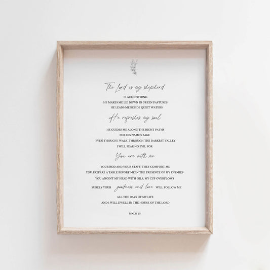 Psalm 23 wall art bible verse decor above a desk