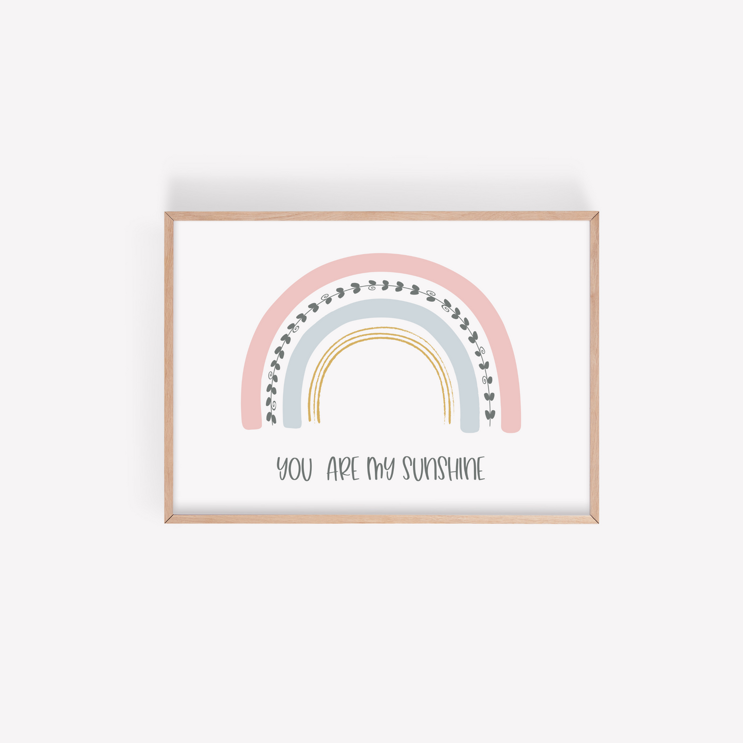 Rainbow nursery wall art featuring pastel colors and nursery quote, You Are My Sunshine. Girl nursery wall art.