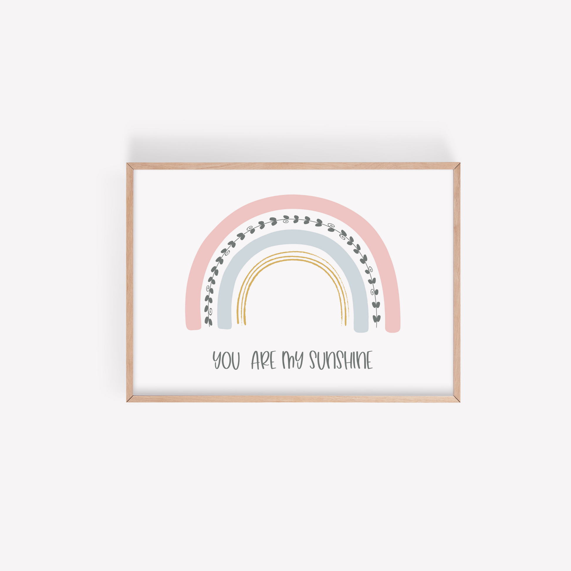 Rainbow nursery wall art featuring pastel colors and nursery quote, You Are My Sunshine. Girl nursery wall art.
