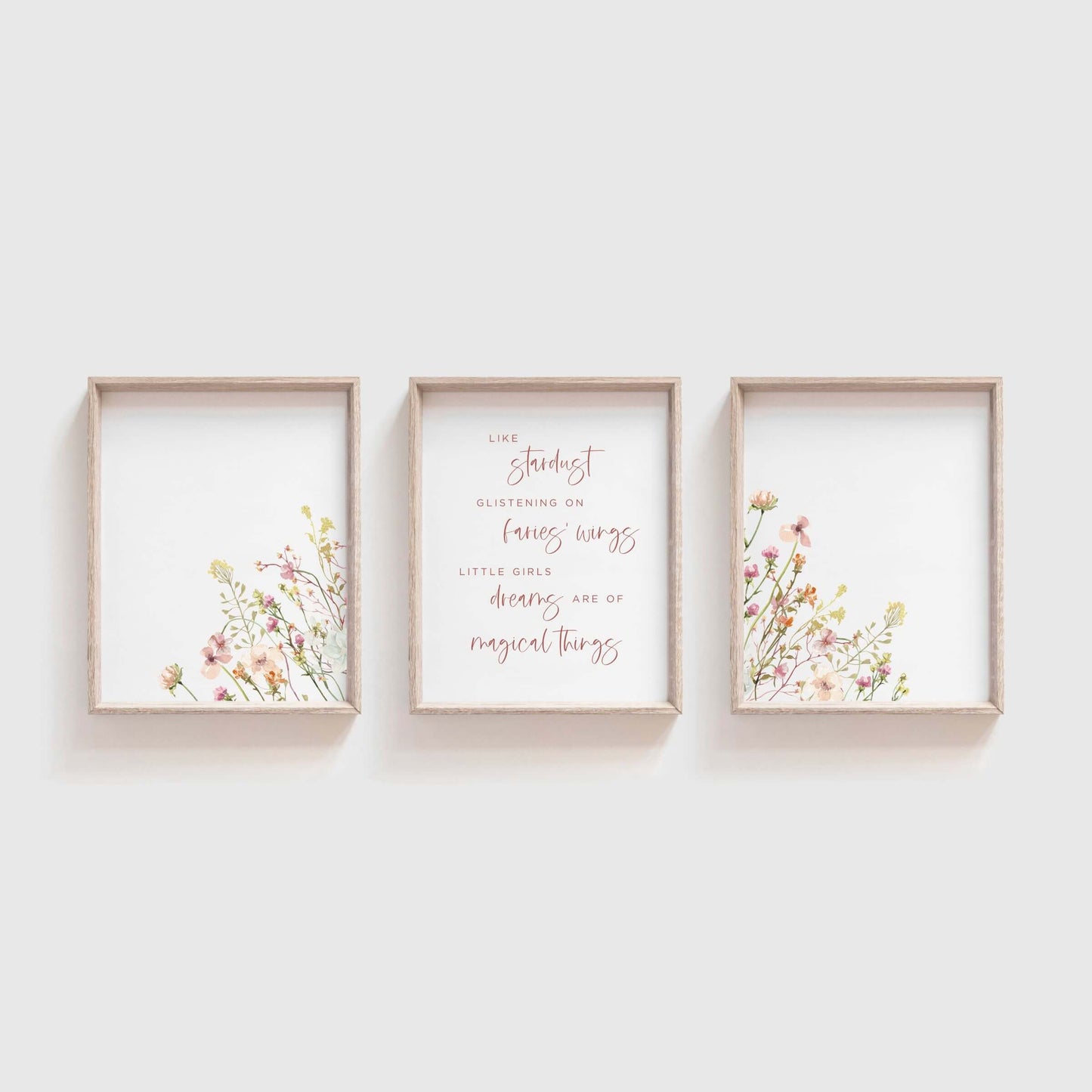 Wildflower wall art for a girls nursery with a quote about faries and magic