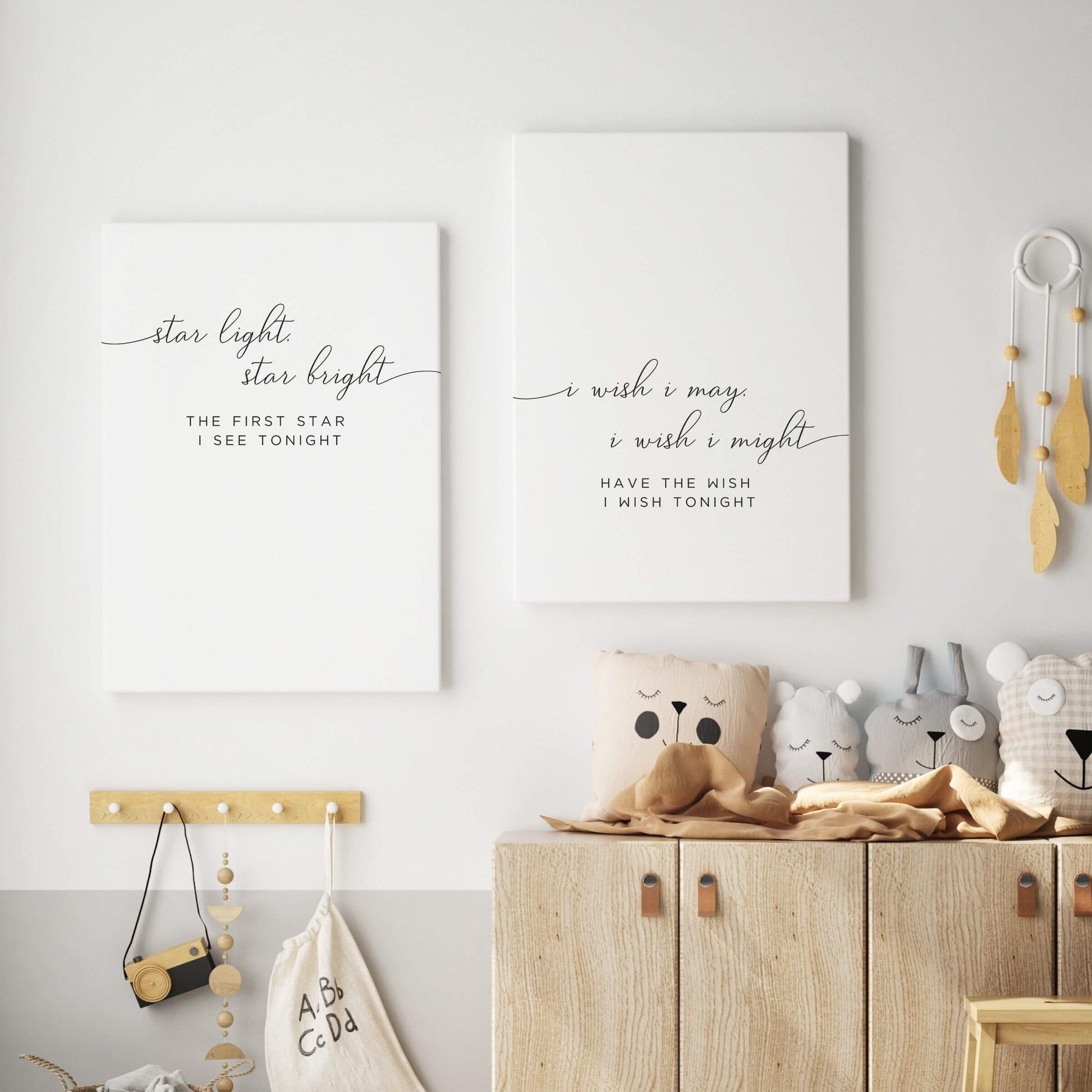 star light star bright wall art hanging in a boho modern playroom