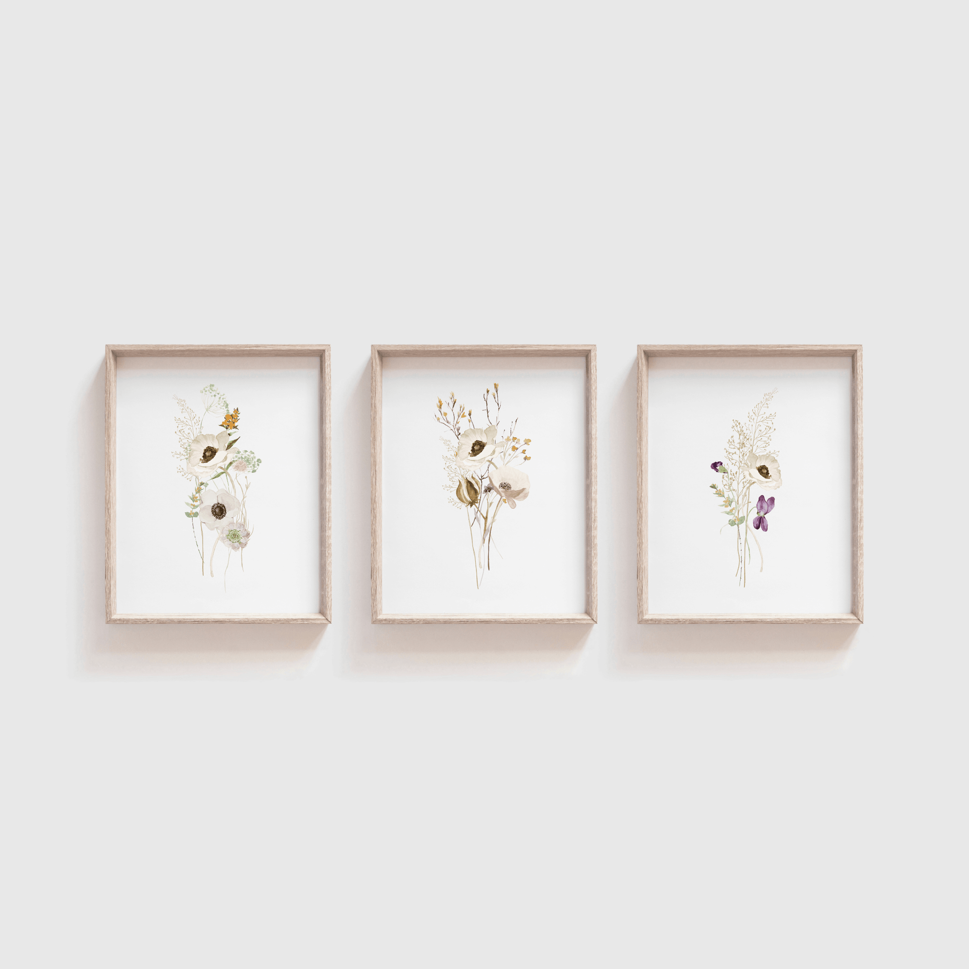 Vintage White flower wall art set of three
